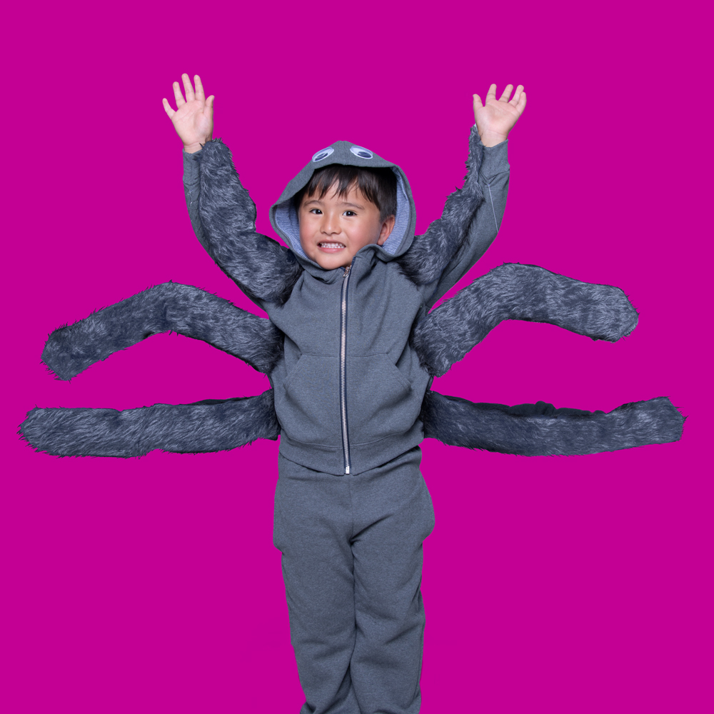 Little Boy wearing DIY Spider Costume make with Fruit of the Loom kids